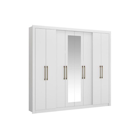 Guarda Roupa Casal 8 Portas e 4 Gavetas C/ Espelho Héster Branco - Carraro