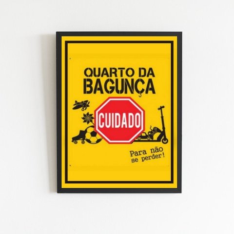Quadro Placa Quarto Da Bagunça 24x18cm:Madeira branca
