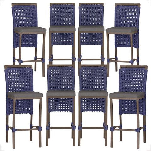 8 Banqueta em Alumínio Roma Marrom Corda Náutica Tecido 11