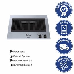 Churrasqueira Grill Venax Top Chef a Gás de Embutir em Aço Inox 2 Bocas 26952 - 2