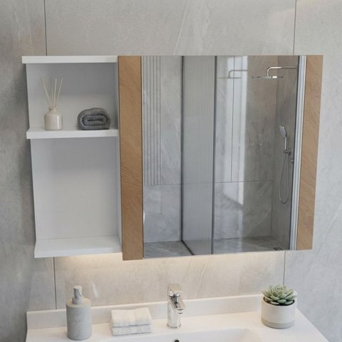Armário para Banheiro 1 Porta com Espelho Branco Porta Nature