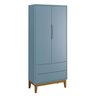Guarda-Roupa Retrô 2 Portas Classic New Azul Fosco com Madeira - MoveisAqui - 1