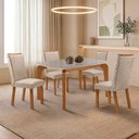 Ver imagem 1 de Mesa de Jantar Liz 4 Lugares Tampo MDF com Vidro e Cadeiras Veludo Creme 120cm Moderna