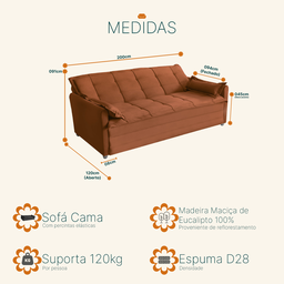 Sofá Cama 2,00m 3 Lugares Suede Vienna Terracota - 7