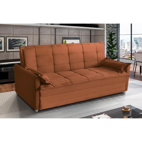 Sofá Cama 2,00m 3 Lugares Suede Vienna Terracota