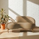 Ver imagem 2 de Sofá Curvo 2 Lugares 150cm Braço Esq. Thommy Pés Ouro Bouclé Camel - Nexta Casa