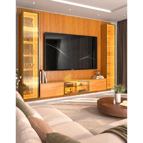 Conjunto Home Modulo Suspenso c/ Torres LED Nanda 3060 mm Cor:Madeira