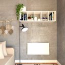 Ver imagem 2 de Conjunto com 1 Escrivaninha Suspensa e com 1 Prateleira 5 Nichos 80cm Branco e Branco