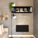Ver imagem 2 de Conjunto com 1 Escrivaninha Suspensa e com 1 Prateleira 5 Nichos 80cm Preto e Preto