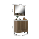 Ver imagem 3 de Conjunto Gabinete para Banheiro e Espelheira Ripado 80cm Nevada Noce