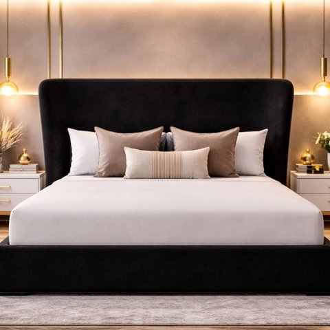 Cabeceira Liz Estofada Moderna Luxo para Cama Box Queen 1,60 Preto