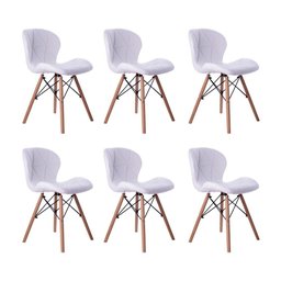 Kit 06 Cadeira Estofada Jantar Charles Eames Eiffel Slim Wood Confort Branco - 1