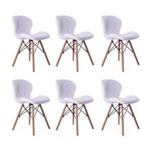 Kit 06 Cadeira Estofada Jantar Charles Eames Eiffel Slim Wood Confort Branco