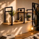 Ver imagem 1 de Prateleira Industrial Suspensa Reforçada Parede MDF e Metalon Decorativa Sala Escritório Cozinha