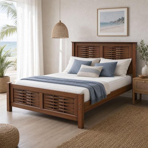 Cama Casal Queen Madeira Maciça Tramado 158x198cm Aton S05 Ipê - Lyam Decor
