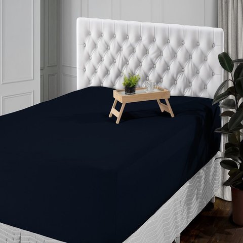 Lençol Casal Avulso 400 Fios Percal Poliéster Liso Toque Macio com Elástico