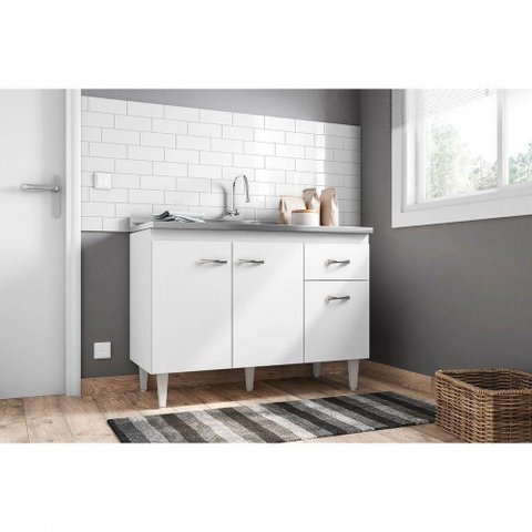 Balcão de Cozinha Gabriela 3 Portas 1 Gaveta 118cm Branco AJL Móveis