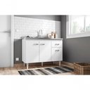 Ver imagem 1 de Balcão de Cozinha Gabriela 3 Portas 1 Gaveta 118cm Branco AJL Móveis