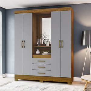 Guarda-Roupa Solteiro Briz Com Espelho 4 Portas e 3 Gavetas B24