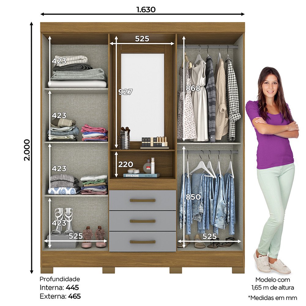 Guarda-Roupa Solteiro Briz Com Espelho 4 Portas e 3 Gavetas B24 - 4