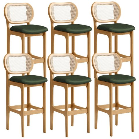 Kit 06 Banquetas Altas Para Cozinha Bancada Sala Tela Betta Fixa L02 Couríssimo Verde Musgo - Lyam L