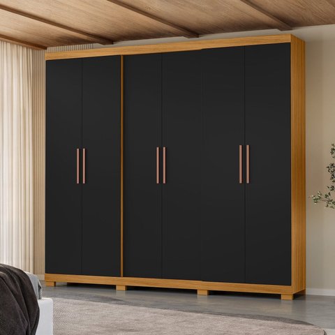 Guarda-Roupa Casal 6 Portas 4 Gaveta com Pés San Francisco Preto/Carvalho Americano/Tx