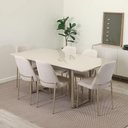 Ver imagem 1 de Conjunto de Jantar Mesa Retangular com Vidro Arcádia 6 Cadeiras Lucille - Champanhe C/ Off White -