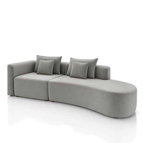 Sofá Curvo Decorativo Kimiko 287cm 2 Lugares Sala de Estar com Chaise Veludo Cinza G52 - Gran Belo