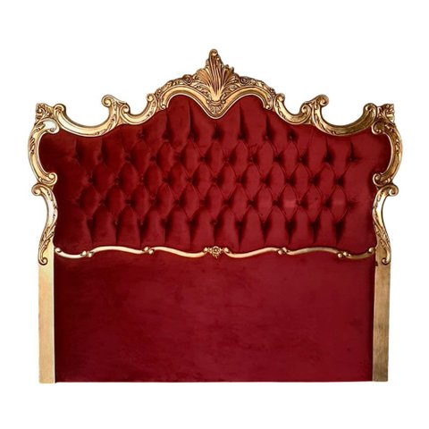Cabeceira de Cama Casal Imperial Rainha Veludo Vermelho com Capitonê e Detalhes Dourado
