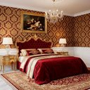 Ver imagem 3 de Cabeceira de Cama Casal Imperial Rainha Veludo Vermelho com Capitonê e Detalhes Dourado