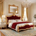 Ver imagem 2 de Cabeceira de Cama Casal Imperial Rainha Veludo Vermelho com Capitonê e Detalhes Dourado