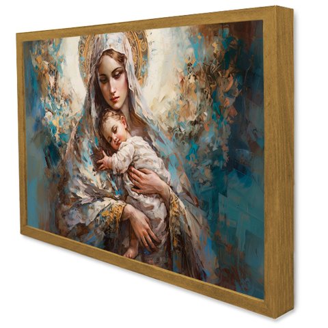 Quadro Decorativo Virgem Maria em Moldura Caixa Tacolado Moldura Caixa 3cm Freijó sem Vidro 80 X 120