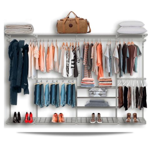 Cabideiro Arara Closet Casal Prateleira Aço Aramado - 3,10m - Branco