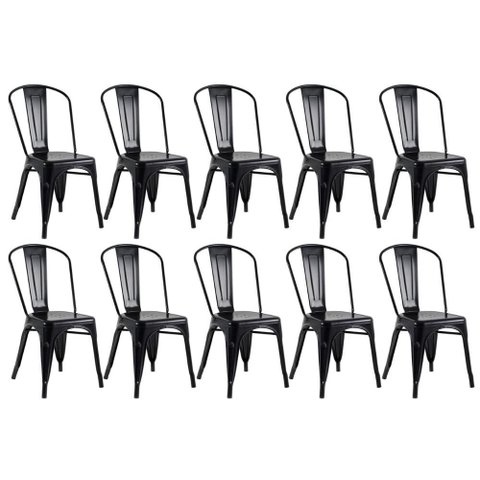 Kit 10 Cadeiras Iron Tolix - Preto Brilhante