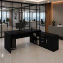 Ver imagem 1 de Mesa de Escritório Pedestal Presidente em L 170x160cm Executiva Tampo 30mm Armário Lateral 3 Gavetas