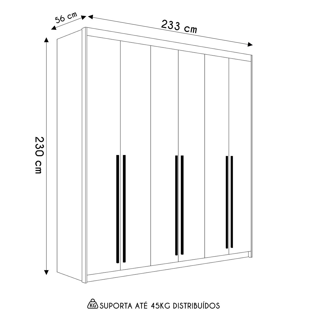 Guarda Roupa Casal 6 Portas 3 Gavetas 233cm Dubai Fendi - Vlr Móveis - 4