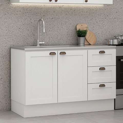 Balcão Cozinha Genialflex Estilo Provençal sem Tampo Branco