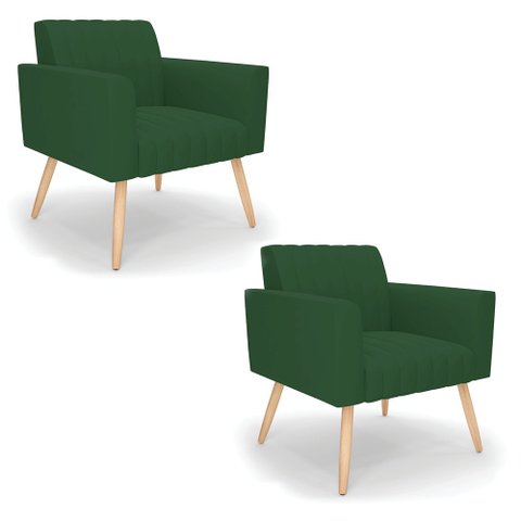 Kit 2 Poltronas Viena Gomada Veludo Verde Pés Palito Natural - D’Rossi
