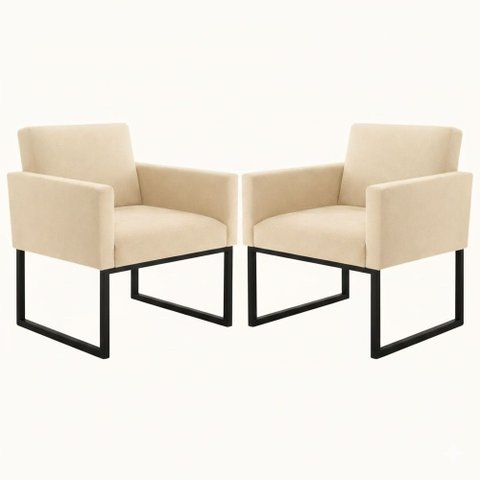 Kit 2 Poltronas para Recepção Lina com Base de Ferro Preto Resistente Bege