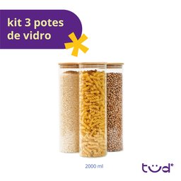 Kit 3 Potes de Vidro 2l Tampa de Bambu Herméticos - Tüd - 3