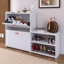 Ver imagem 3 de Kit Sapateira Prateleira Organizadora Calçados Banquinho Hall Entrada Gaveta Basculante Branco -