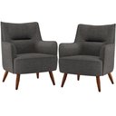 Ver imagem 1 de Kit 02 Poltronas Decorativa Fixa Pés de Madeira Isabella D02 Linho Cinza Escuro C-416 - Lyam Decor