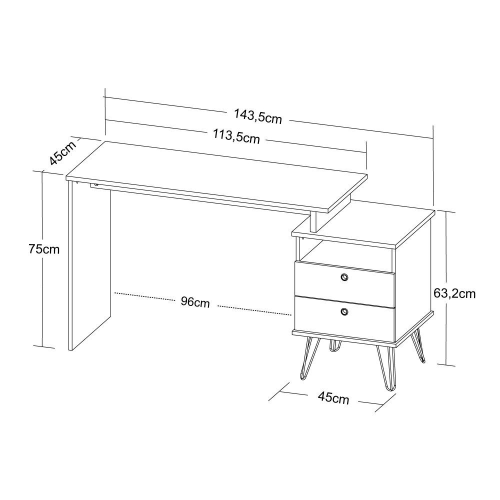 Mesa Escrivaninha Plus 2 Gavetas Olmo/branco - Artany - 4