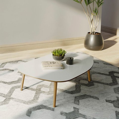 Mesa de Centro Tb625 em Mdf Orgânica 120cm com Pés de Madeira Off White Freijó Dalla Costa
