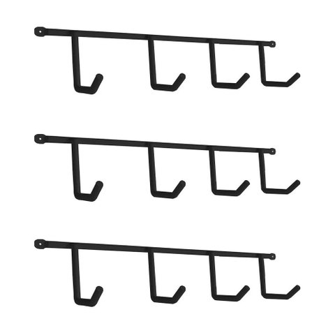 Kit com 3 Suportes Porta Vassouras Isabela com 4 Ganchos Preto