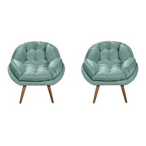 Kit 02 Poltrona Decorativa California Suede Tiffany Pés Palito - Fina Mobília