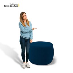 Kit 02 Puffs Decorativos Living Aisha Orgânico Redondo Bouclê Azul Marinho - Desk Design - 5