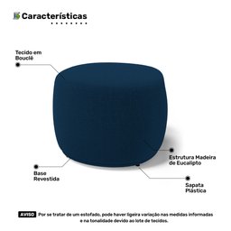 Kit 02 Puffs Decorativos Living Aisha Orgânico Redondo Bouclê Azul Marinho - Desk Design - 3