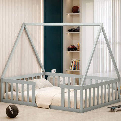 Cama Casal Montessoriana Valentina Cinza