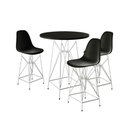 Ver imagem 1 de Jogo Mesa Bistrô Eames Preta 60Cm 3 Banquetas Preta Base Ferro Branco - Cor: Preto